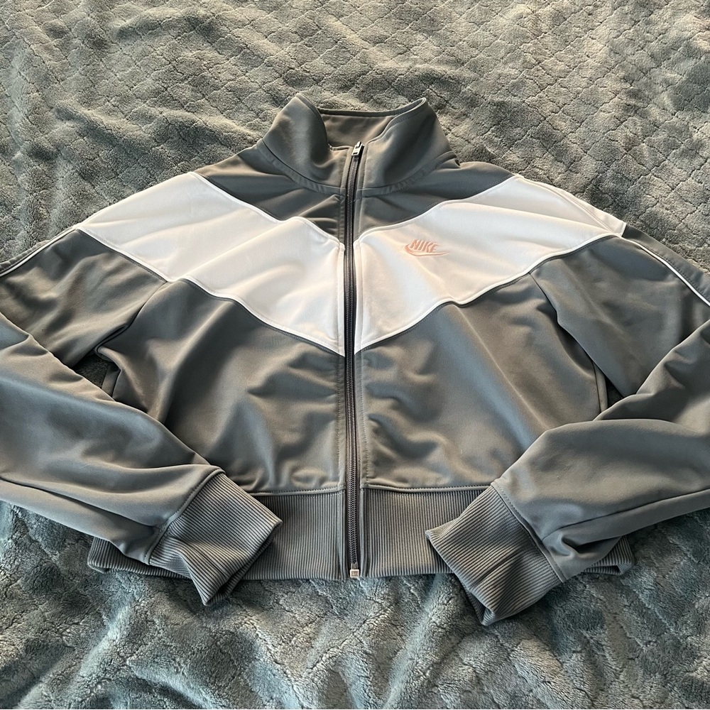 Nike Womens Sportswear Cropped Track‎ Jacket Gray White Rose Gold Logo Medium